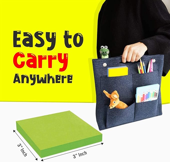 (24 Pads) Sticky Notes 3x3 in 100 Sheets/Pad, Self-Sticky Note Pads, 6 Bright Colors Super Sticky Pads - Easy to Post for School, Office Supplies, Desk Accessories