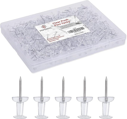 PAPERPAL 280 Clear Push Pins for Cork Board, Clear Thumb Tacks for Wall Hangings, Pushpins for Office School & Personal Use, Standard Size Push Pin Tacks