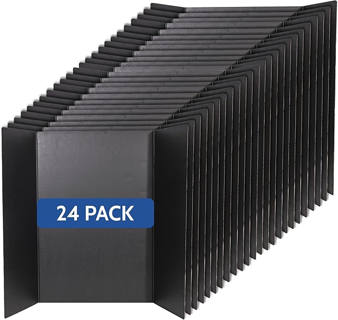 EPI Tri Fold Cardboard Display Board. Large 36 x 48in Black Tri-fold Poster 24 Pack. Professional Presentation Boards with Rounded Corners for Science Fair Project, School and Business Presentations