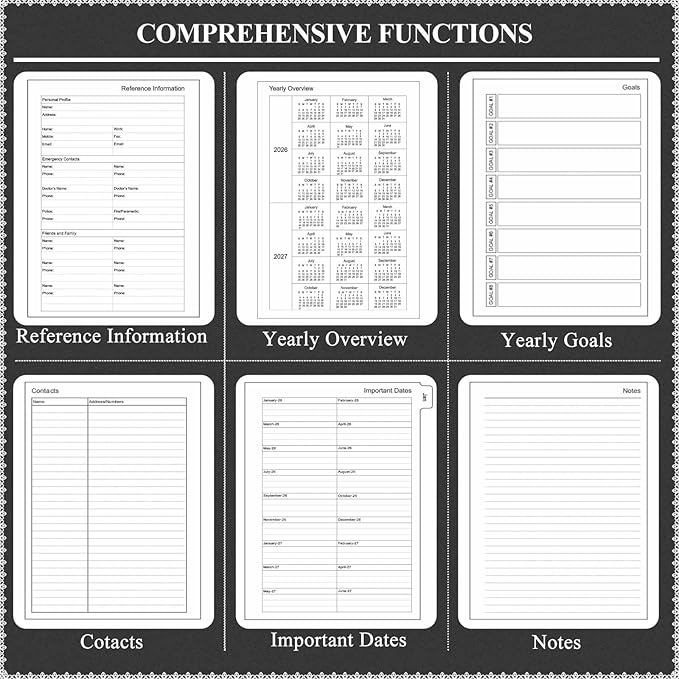 Tiankool Planner 2026-2027 - Jan 2026-Jun 2027 Weekly Monthly Planner with 18 Monthly Tabs, Elastic Closure, Inner Pocket, Round Corner,5.8" x 8.25"- Black