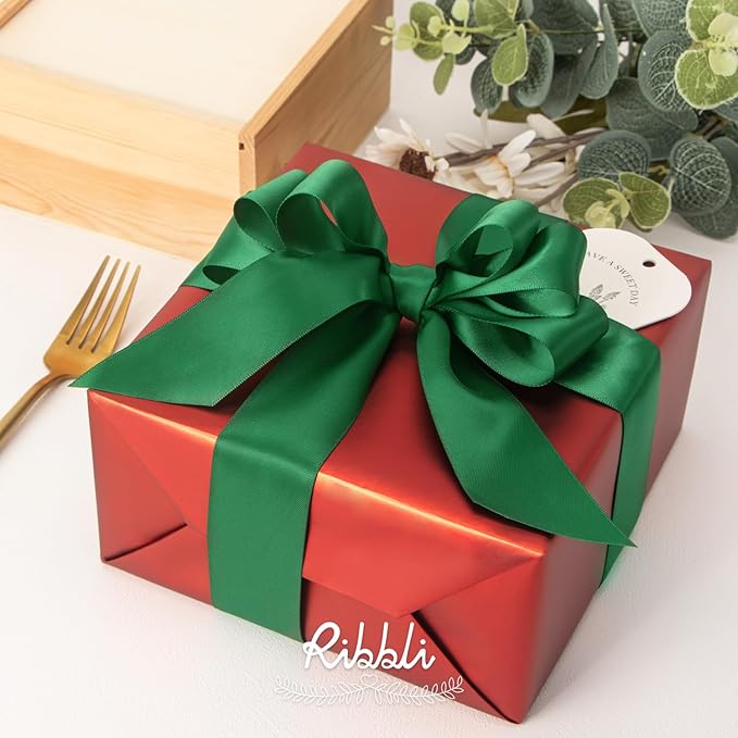 Ribbli Forest Green Double Faced Satin Ribbon,1-1/2” x Continuous 25 Yards,Use for Craft Bows Bouquet, Gift Wrapping, Wedding Decoration, Floral Arrangement