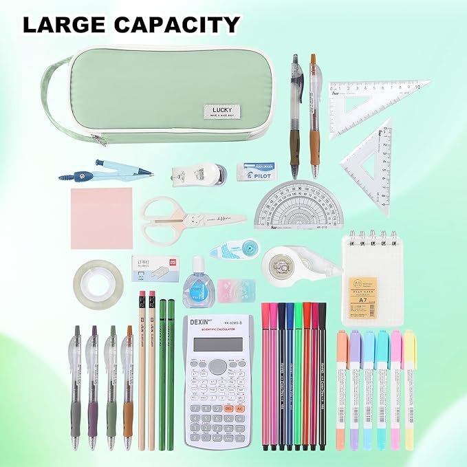 Pencil Case Large Zipper Pencil Pouch for Girls Kids Teens Adults Aesthetic Pencil Bag Stationery Organizer Pencil Case with Handle for School Green