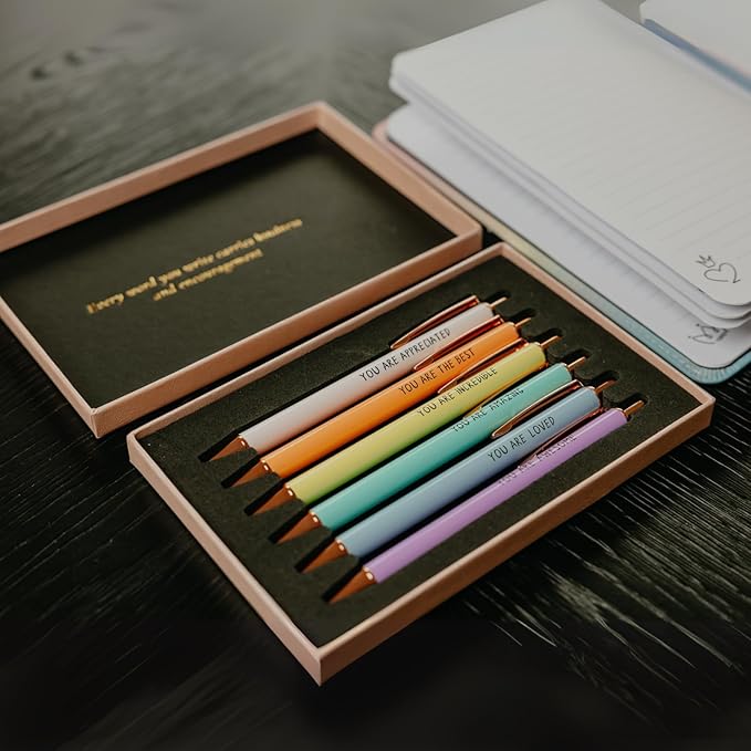 MESMOS 6pk German-Made Ink Fancy Pen Set for Women, Teacher Appreciation Gift Ideas for Women, Best Teacher Gifts Supplies, Refillable Nice Cute Pens, Boss Lady, Office Coworkers, Metal Ballpoint Pens