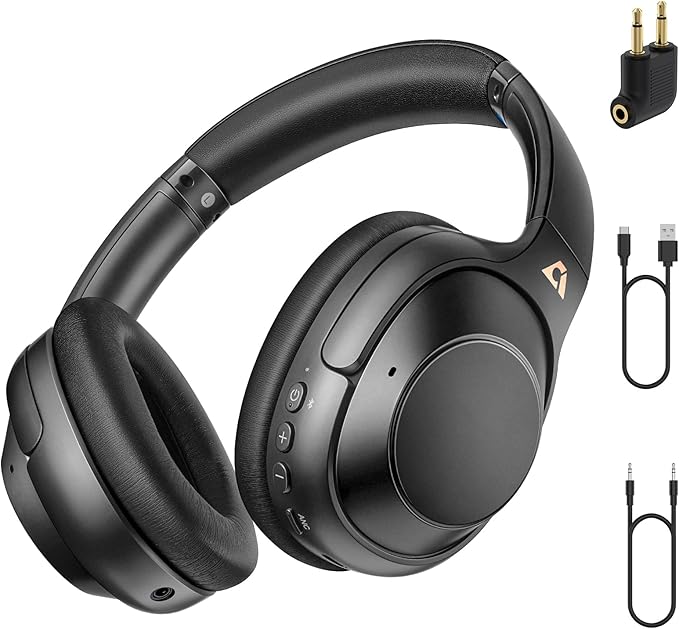 Riibox Y7Pro Hybrid Active Noise Cancelling Headphones, LDAC Hi-Res Audio, 75H Playtime, Deep Bass, Customize EQ via App, Comfort Fit Wireless Over-Ear Bluetooth Headphones for Home Office Travel
