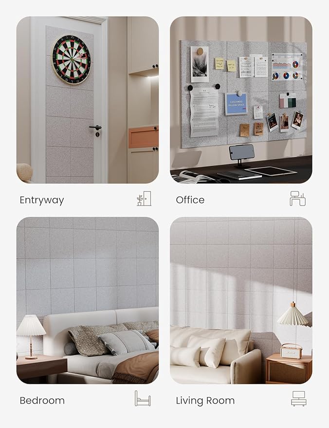 Bumusty Large Cork Board 36"x24" Alternative - 6 Pack Felt Wall Tiles with 40 Safe Removable Adhesive Tabs, 30 Pushpins, Cork Boards for Walls Pin Board Bulletin Board Office Decor (Marble Gray)