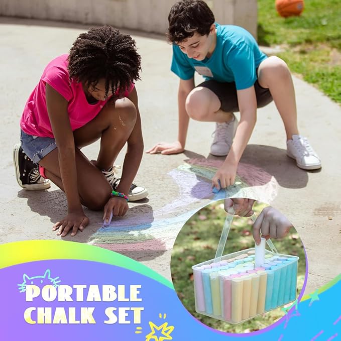 novelinks 54 Pack Sidewalk Chalk Set 10 Color Washable Non-Toxic Drawing Set Durable Jumbo Drawing Chalk for Outdoor Art Play and Schools