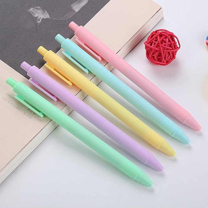 5pcs Gel Pens, Retractable Quick Dry Black Ink Pens Fine Point 0.5mm Premium Smooth Writing Pens for School Office Supplies (Macaron Color)