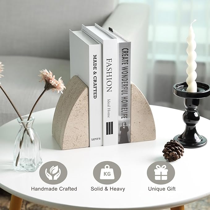 Koville Marble Bookends for Shelves, Large Bookends for Heavy Books, Non-Slip Heavy Duty Book Stopper for CD/Movies, Aesthetic Decorative Bookends for Shelves Table Home Decor(Brown)