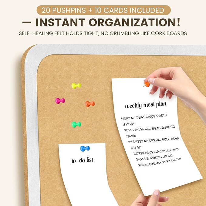 Bulletin Board, 60 x 24 in Felt Pin Board - Cork Board Alternative for Wall, Foldable Picture Self-Adhesive Vision Prayer Board with 20 Pushpins 10 Cards - Lightweight Home/Office Décor