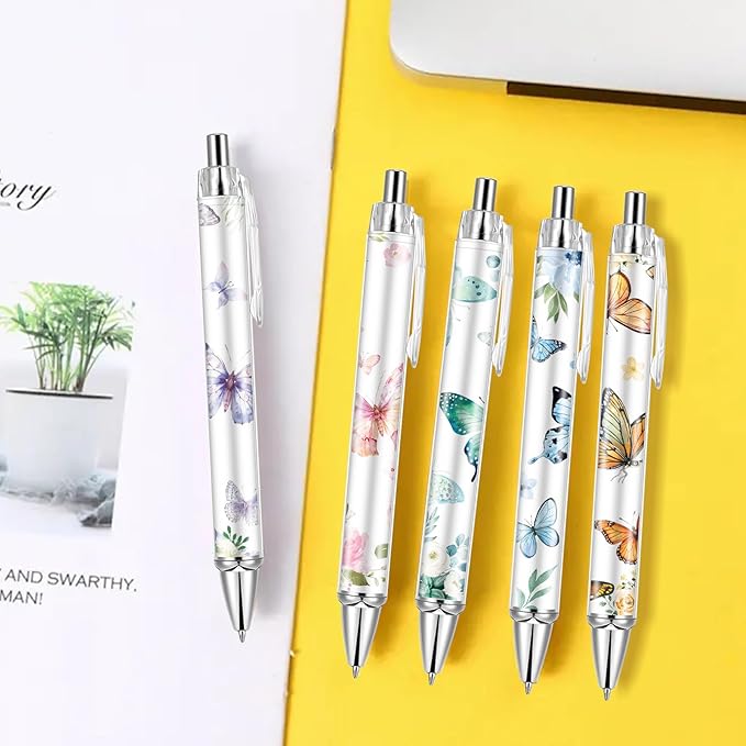 10 PCS Butterfly Ballpoint Pen Retractable Ballpoint Pen, 0.5mm Ball Point Pens for Office Stationery Home School Supplies for Women Teacher Gifts Black Ink, Medium Point (Butterfly, 10)