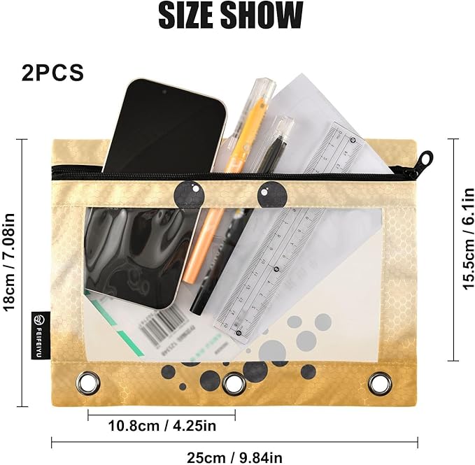 ZAZYXTJ Custom Personalized Bubble Tea Print Binder Pencil Pouchs 3 Ring with Zipper Clear Window Office Organizers bag for School Students Teacher Supplies 2 Pack