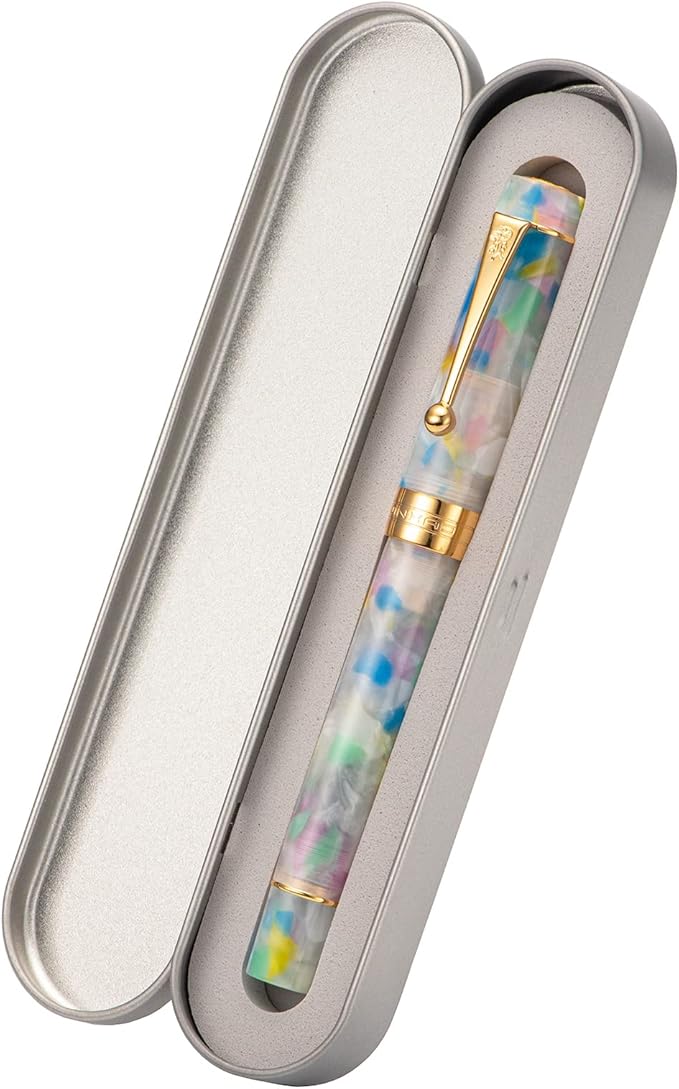 Jinhao 100 Fountain Pen Celluloid Classic Style, #6 Nib Smooth Writing Instrument with Refillable Converter and Pen Case Set