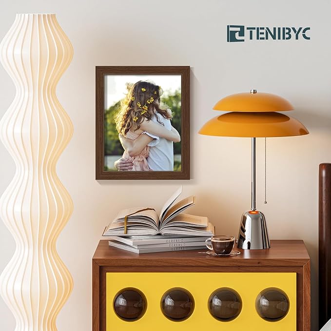 8x10 Picture Frame Set of 4, Brown Wood Grain, HD Tempered Glass, 8 x 10 Photo Frame, Table or Wall Display, Office Decoration