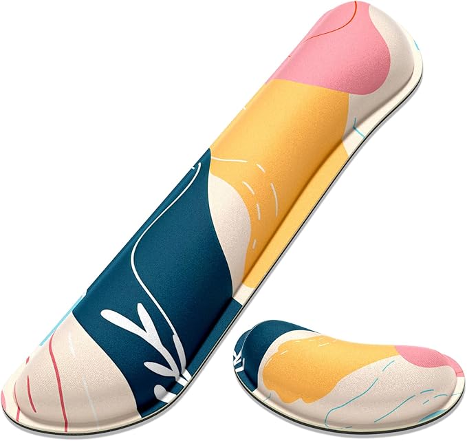 Dapesuom Enlarge Keyboard Wrist Rest, Memory Foam Wrist Cushion for Desk Mats Support, Cute Typing Pain Relief Keyboard Mouse Pad Rests Set with Non-Slip Base for Gaming Laptop Computer, Pink Abstract