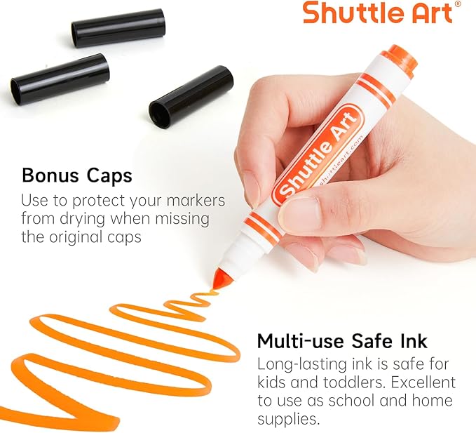 Shuttle Art 304 Pack Washable Markers, 8 Colors Broad Line Markers, Separate Pack of 38, Conical Tip Marker Bulk with a Box, Home Classroom School Supplies for Toddlers Kids Adults Students Teachers