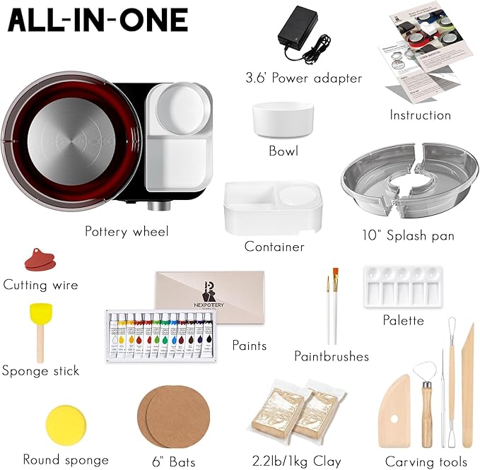 Pottery Wheel for Kids Adults and Beginners - Complete Pottery Set with 6" Turntable with Two-Way Rotation, 2.2lb Clay, Art Supplies Sculpting Tools, Craft Christmas Gifts for Teens Adults (Red)