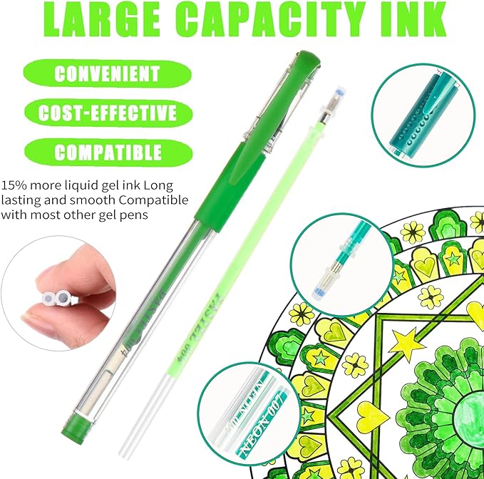Pastel Gel Pens for Coloring Book,72 Color Gel Pens Set including 24 Color Gel Pen with 48 Refills,40% More Ink Colored Gel Pens for Drawing, Doodling, Scrapbook, Journaling