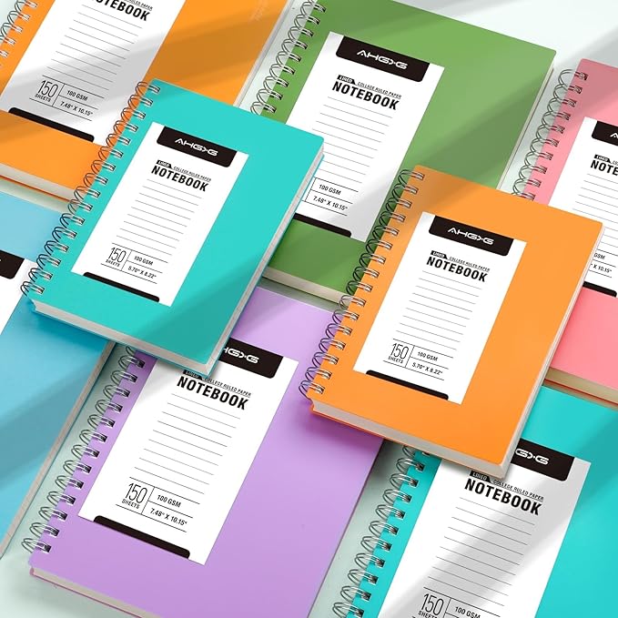 AHGXG Spiral Notebook College Ruled - Large Spiral Journal Notebook B5 7.48" × 10.15", 300 Pages, 100GSM Thick Paper, Plastic Hardcover, for Work Office School Writing Notes,Lake Blue