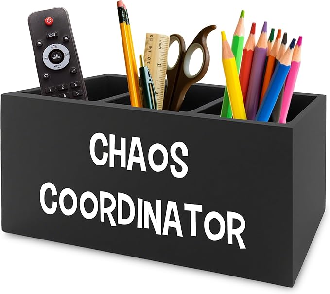 Chaos Coordinator Black Pen Pencil Holder Organizer for Desk, Thank You Gifts for Women Men Coworkers Boss Leader Manager, Appreciation Gifts Wooden Box Sign for Office Tabletop Decorations