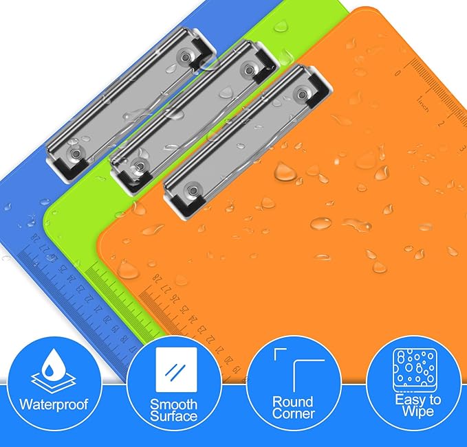 HERKKA 15 Pack Plastic Clipboards, Assorted Color, Low Profile, Standard A4 Letter Size