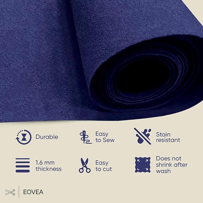 EOVEA | Acrylic Felt Fabric by The Yard - Non-Stiff, Soft Material - 72" Wide - 1.6mm Thick Felt Sheets for DIY Crafts, Sewing, Upholstery, Cushion, Padding(Navy Blue, Half Yard)