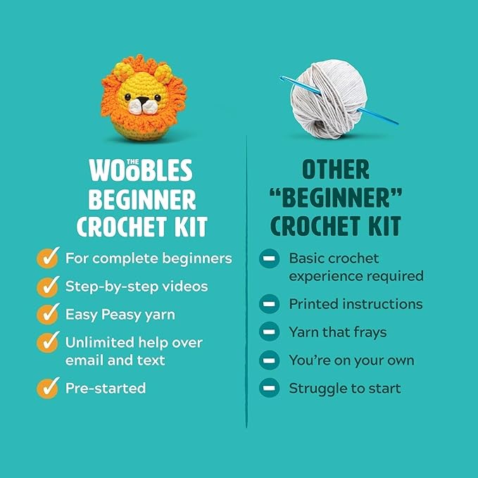 The Woobles Crochet Kit for Beginners - Easy Arts and Crafts Knitting & Crochet Animals Kit As Seen On Shark Tank - Sebastian The Lion