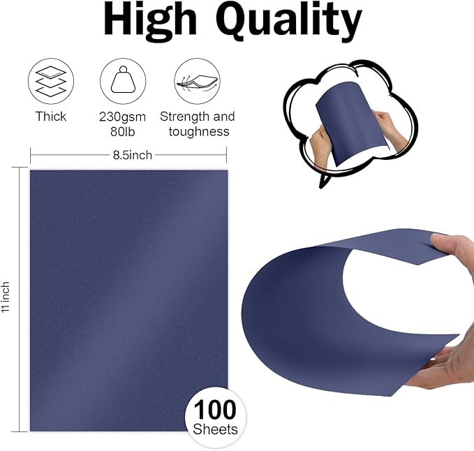 100 Sheets Navy Blue Shimmer Cardstock 8.5 x 11 Blue Paper, Goefun 80lb Card Stock Printer Paper for Christmas, Invitations, Certificates, Crafts, Wedding