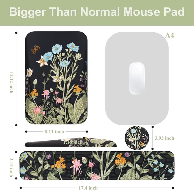 Ospelelf Ergonomic Keyboard Wrist Rest and Large Mousepad with Wrist Rest Support for Computer, Gaming, Flower