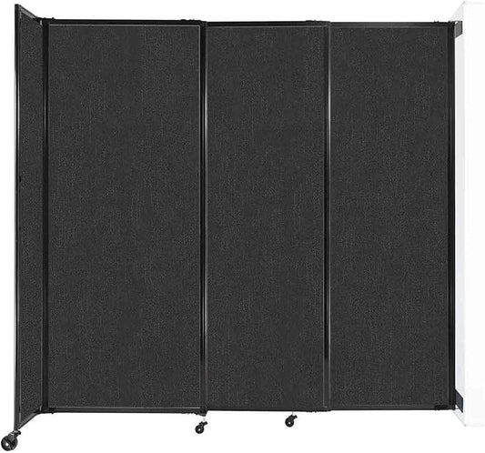 Wall-Mounted Sliding StraightWall Room Divider | Adjustable Widths | Locking Wheels | Room Separator | Up to 7'2" Wide x 6'10" Tall Black Fabric Panels