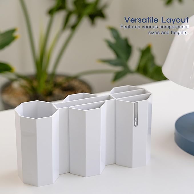 AonT Design Small Desk Organizer - White Pen Tray & Holder (Multi-Compartment) (Made in Korea) – Modern Office Storage Supplies Organizer and Aesthetic Decor for Accessories