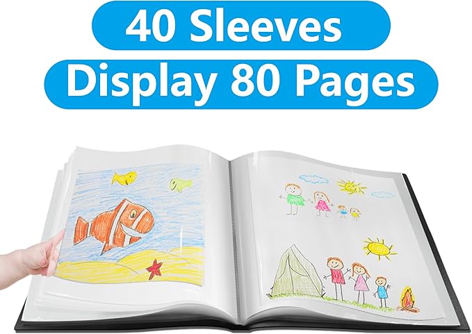 Presentation Book 40 Clear Pockets Sleeves Protectors Art Portfolio Clear Book for Artwork, Report Sheet, Letter （8.5x11.5inch