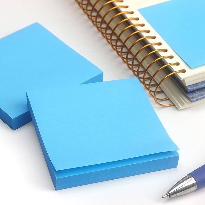 Sticky Notes 3x3 Self-Stick Notes Pads with 6 Bright Colors, Easy to Post for Office, School, Home, 6 Pads/Pack, 100 Sheets/Pad (Blue)
