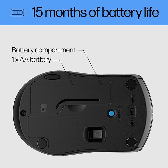 HP X3000 G3 Wireless Mouse - Black, 15-Month Battery, Side Grips for Control, Travel-Friendly, Blue LED, Powerful 1600 DPI Optical Sensor, Compatible with Wins PC/Laptop, Mac, Chromebook (683N7AA)