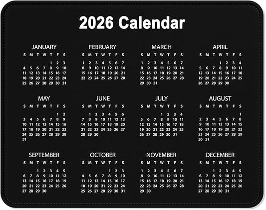 2026 Calendar Mouse Pad, Square New Year 2026 Mousepad 10.2 x 8.3 Inch, Stitched Edge Anti-Slip Waterproof Rubber Computer Mat for Office, Gaming, Laptop, New Year Office Supplies Gift, Black