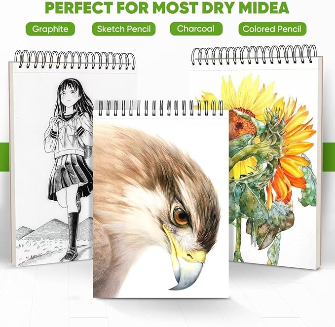 Soucolor 9" x 12" Sketch Book, 1-Pack 100 Sheets Spiral Bound Art Sketchbook, (68lb/100gsm) Acid Free Artist Drawing Book Paper Painting Drawing Writing Sketching Pad for Kids Adult Teens Girls Boys