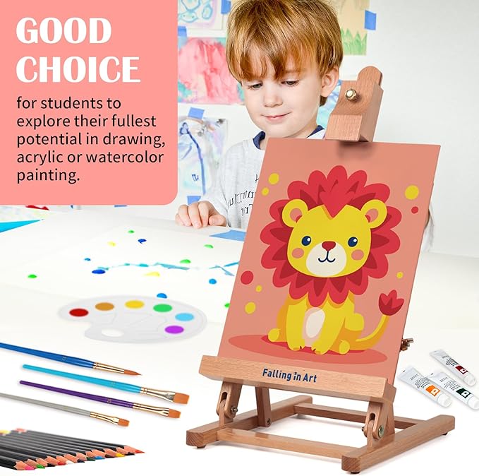 Falling in Art 52Pcs Acrylic Paint Set with Table Easel, Art Painting Kit with Acrylic Paints, Canvas Panels, Paintbrushes, Canvas Supplies Kit for Kids, Adults, Beginners, and Artists, Red