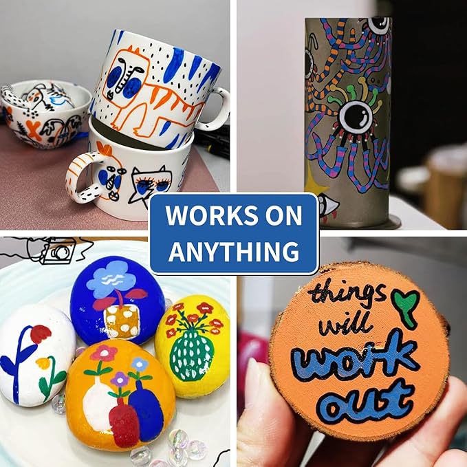 Permanent Paint Pens Blue Paint Markers 2 Pack Oil Based Markers, Quick Drying and Waterproof Marker Pen, Car Tire, Metal, Rock Painting, Wood, Plastic, Canvas, Craft Supplies for Adults