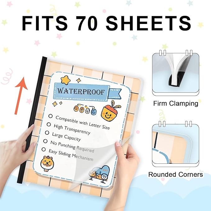 TOTiyea 40 Pack Clear Report Covers with Sliding Bars, 9mm (40 Sheet Capacity) Black Sliding Bar File Folders, for Letter Size