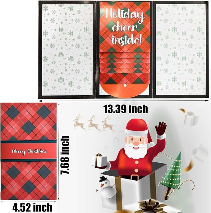 3Pcs Handmade Waterfall Christmas Gift Card Booklet, Money Envelopes for Cash, Pull-out Design Merry ChristmasCards DIY Giftcard Booklet, Holiday Party Christmas Gifts Card Book Supplies
