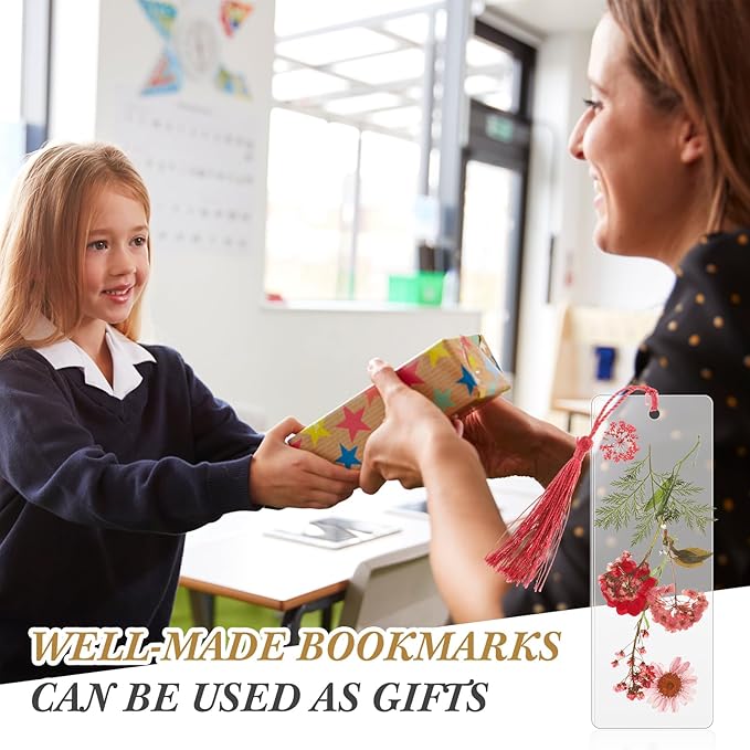 150 Pcs DIY Pressed Dried Flower Bookmark Making Kit, DIY Bookmark Bulk Thanksgiving Teacher Gifts for Reading Women Book Lovers(2 x 6 Inch,Rainbow Color)