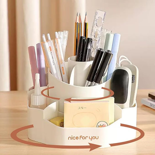 Rotating Desk Pen Organizer, 13 Storage Slots, Large Capacity Pen & Marker Holder, Multifunctional Desktop Organizer for Stationery, Cosmetics, and Kitchen (White)