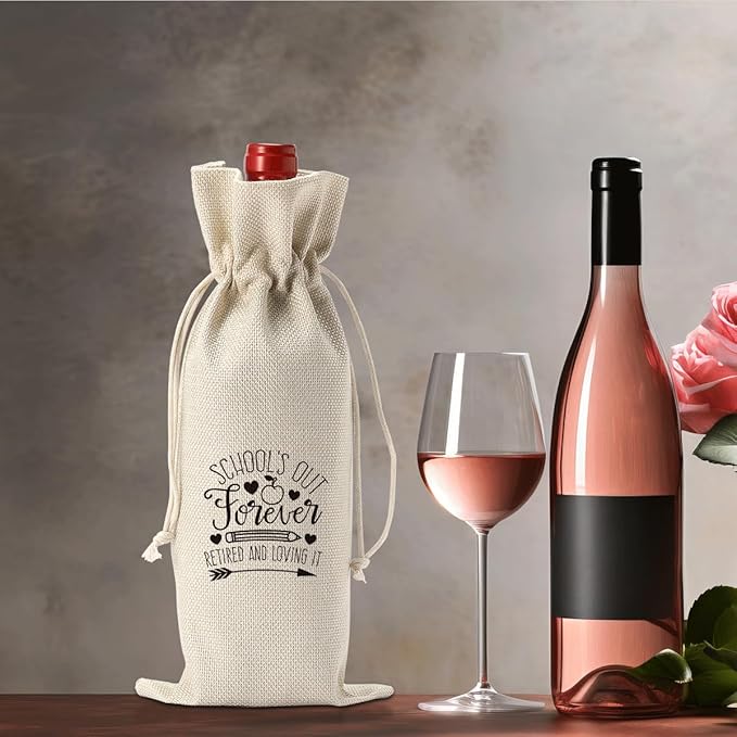 Funny Teacher Retirement Gifts for Woman Men Happy Retirement Party Decorations Retired Leaving Gifts for Teacher Teacher Appreciation Gifts Teacher Wine Bag