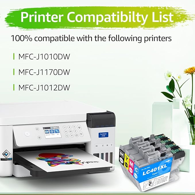 LC401XL Ink Cartridge Replacement for Brother LC401 LC 401 XL High Yield Ink Cartridges Compatible for Brother MFC-J1010 MFC-J1012 MFC-J1170 MFC-J1800 DCP-J1800DW DCP-J1140DW (BCMY, 4 Pack)