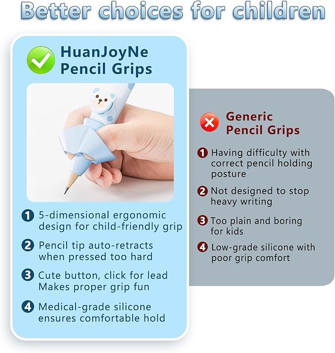 Pencil Grips for Kids Smart Pressure‑Controlled Writing Pencil Holder Gripper Posture Correction & Ergonomic Writing Tools Preschool Kindergarten Classroom & Homeschool Supplies (Blue)