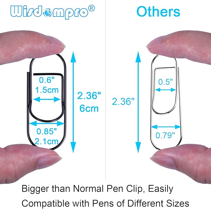 Wisdompro Pen Clip, 12 Pack Stainless Steel Pen Clip Holder for Notebook, Books, Journal, Clipboard, Paper, etc. - Fits Almost Any Pen Size (Black)