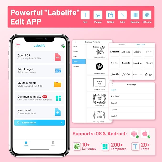 Phomemo Thermal Shipping Label Printer, 241BT Label Printer for Shipping Packages & Small Business, Pink 4x6 Bluetooth Label Printers Compatible with Android iOS Windows, Amazon, Ebay,UPS, Shopify