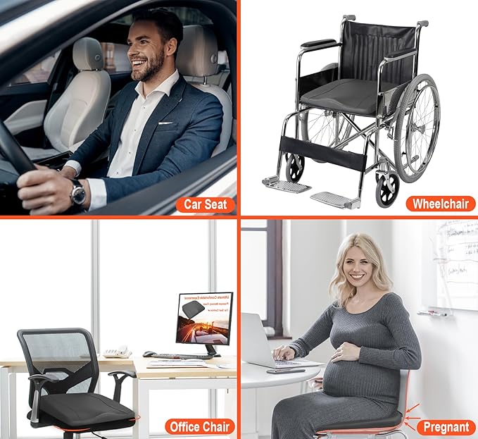 Car Seat Cushion, Comfort Memory Foam Car Cushions for Driving - Sciatica & Lower Back Pain Relief, Driver Seat Pillow for Auto, Office Chair, Wheelchair - Classic Grey