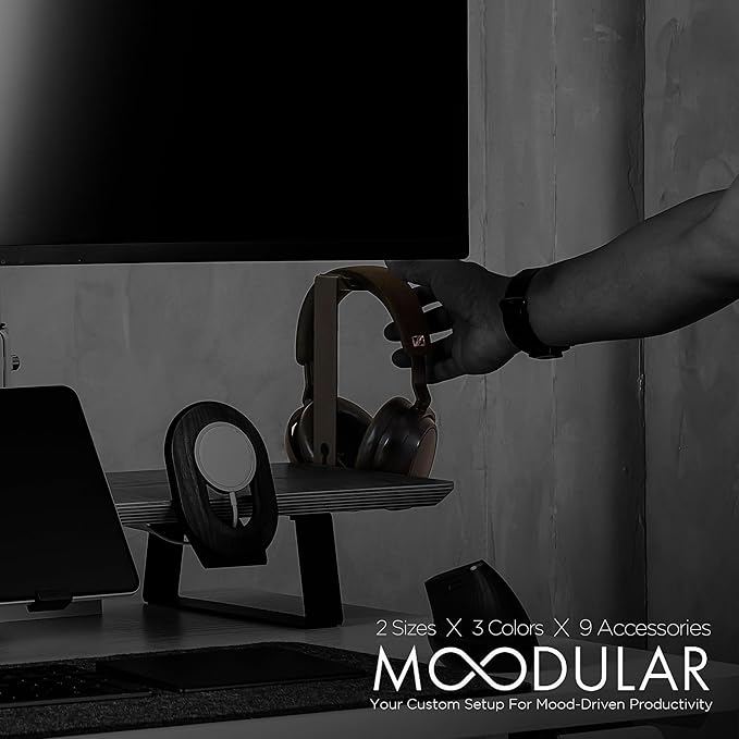 Moodular Add-ons Headphone Stand [Accessory Only - Requires Moodular Wooden Monitor Stand Slide Rails for Use] Black MSA-HS