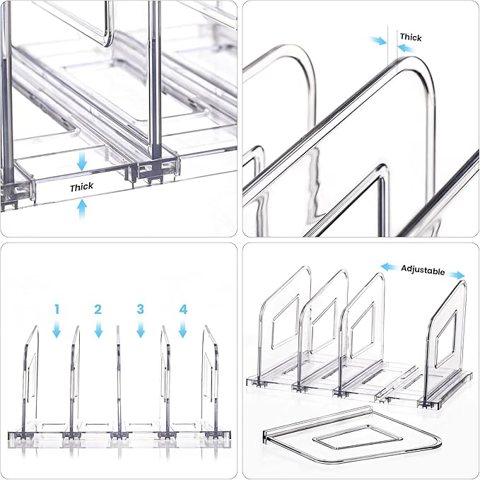 File Organizer, Acrylic File Folder Organizer File Sorter, Plastic Vertical Book Dividers for Magazine Mail Letter Paper, Desktop Organizers for Office, Classroom & Home(4 Sections, 2 Pack)