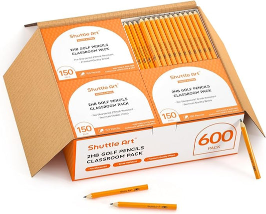 Shuttle Art 600 Pack #2 HB Mini Pencils, Wood-cased, Pre-sharpened for Kids & Teachers, Classroom Essentials, Back to School Supplies
